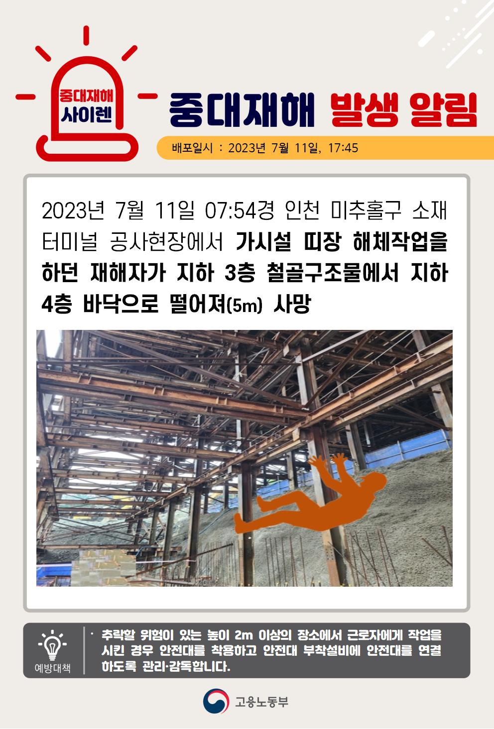 가시설 띠장 해체작업 중 떨어짐(5m)