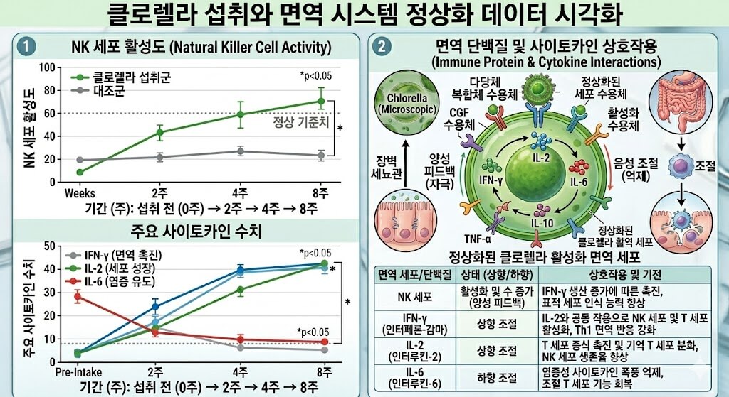 Statistical chart showing the activation of immune cells after consuming chlorella