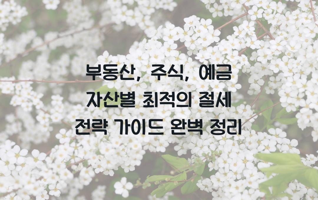 부동산, 주식, 예금 자산별 최적의 절세 전략 가이드