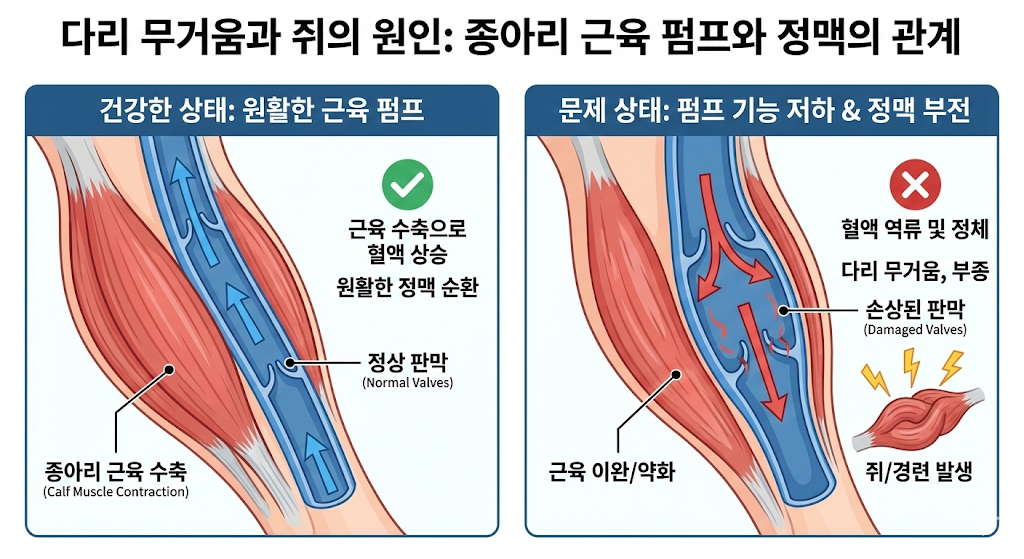 다리가 무겁고 쥐가 자주 나는 이유(혈관 문제와 근육 펌프의 관계)