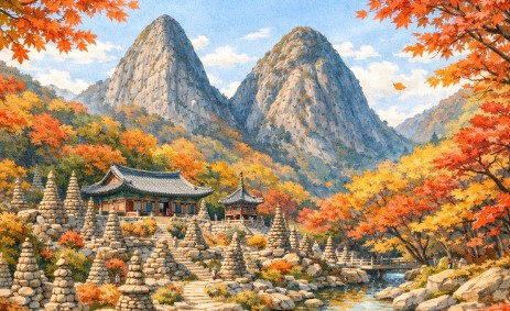 진안 마이산 두개의 봉우리 전경