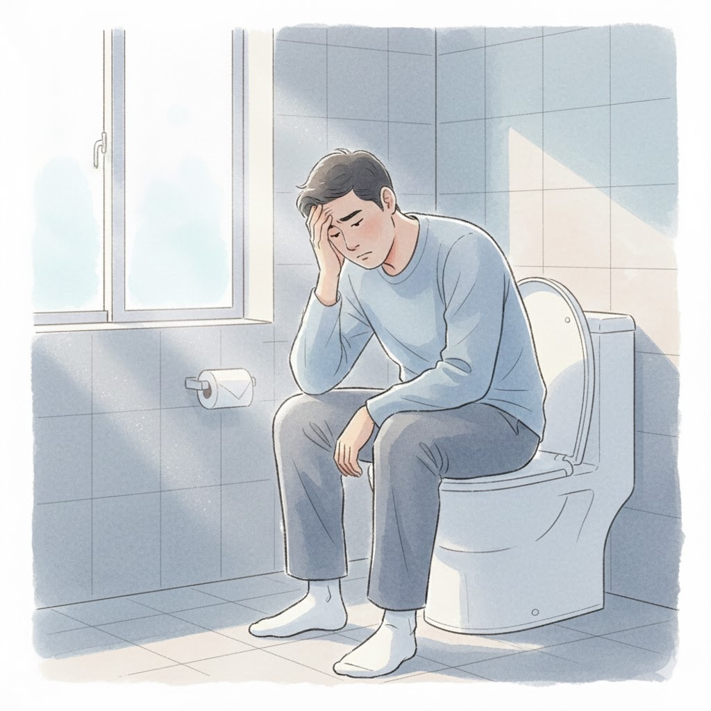 화장실에서 오래 앉아서 힘들어하는 모습