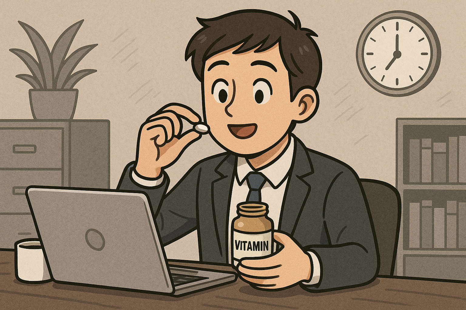 피로회복을 위해 영양제를 챙겨먹는 초보 직장인