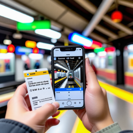 어플을통해 지하철을 타는 사람