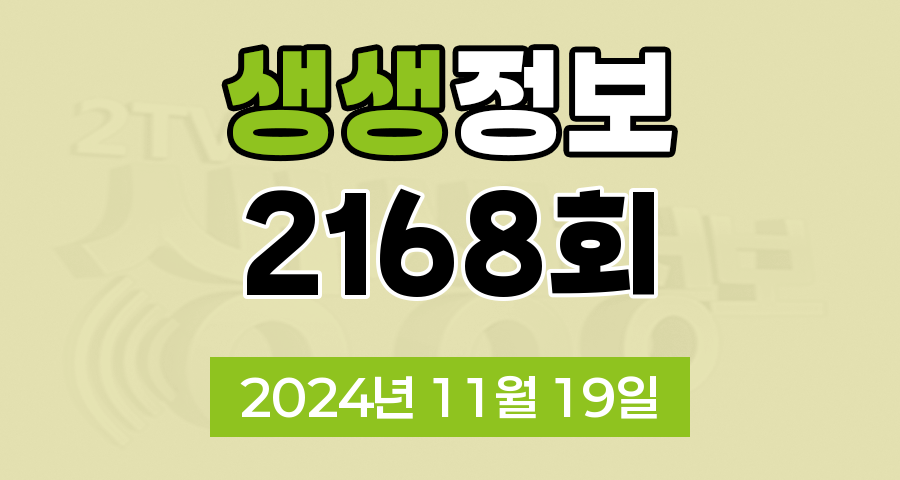 KBS 2TV 생생정보 2168회 2024년 11월 19일 맛집 식당 업체 촬영장소 촬영지 정보, 굴 맛이 꿀맛! 초겨울 미식 여행, 맛도 이색 색깔도 2색 반반 짜장면, 가수 혜은이의 충청남도 서천군, 배추 부부가 사랑한 한옥, 조난 당한 등산객 구조 도운 영웅