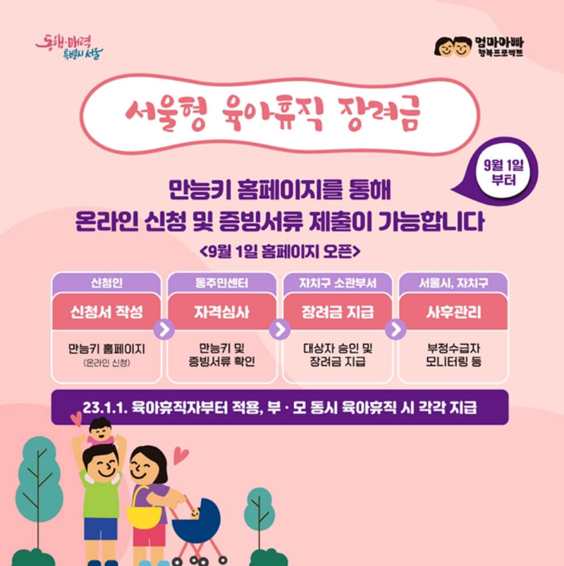 서울형 육아휴직 장려금 홈페이지 오픈