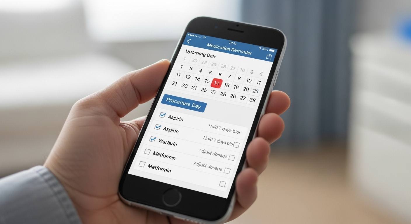 복부 CT 검사를 앞두고 복용 약물 리스트와 일정을 확인하는 손