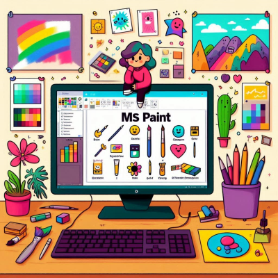 모니터에서 MS 페인트 아이콘을 배우는 장면.