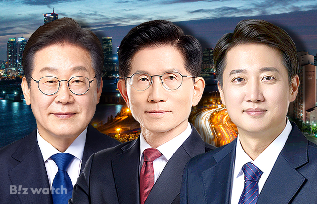 이재명 더불어민주당 후보, 김문수 국민의힘 후보, 이준석 개혁신당 후보.