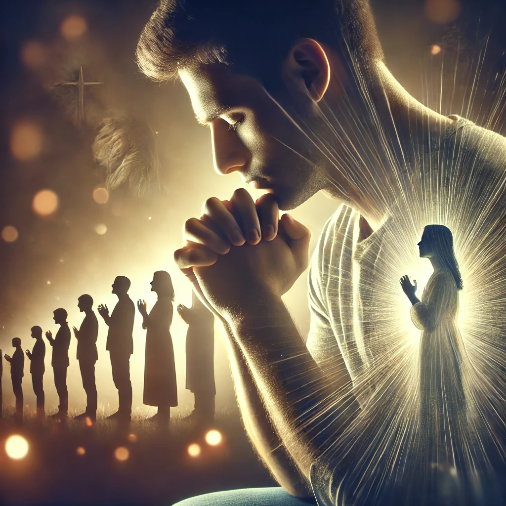 Here is the image portraying a person in deep prayer&amp;#44; lifting up souls for their spiritual maturity and the fulfillment of God&amp;#39;s will in their lives. It captures the peaceful and focused atmosphere of intercessory prayer.