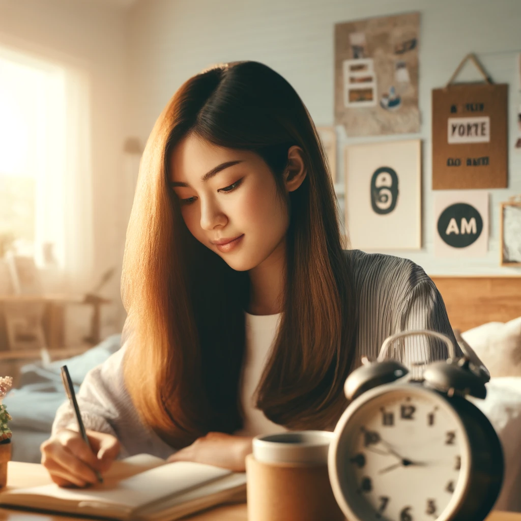 아침 루틴 만들기 긴 생머리 여성 체크리스트 만들기