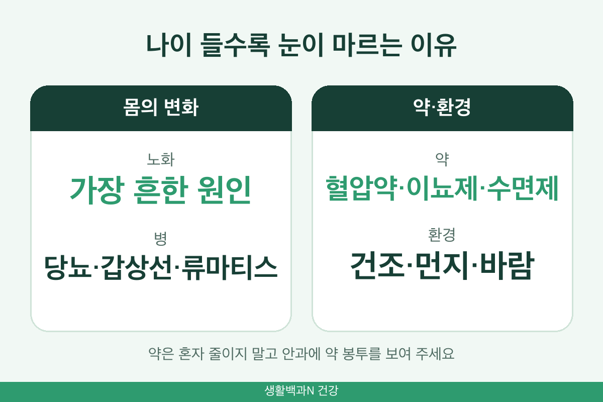 안구건조증 원인 노화 당뇨 갑상선 혈압약 이뇨제 수면제 건조한 환경