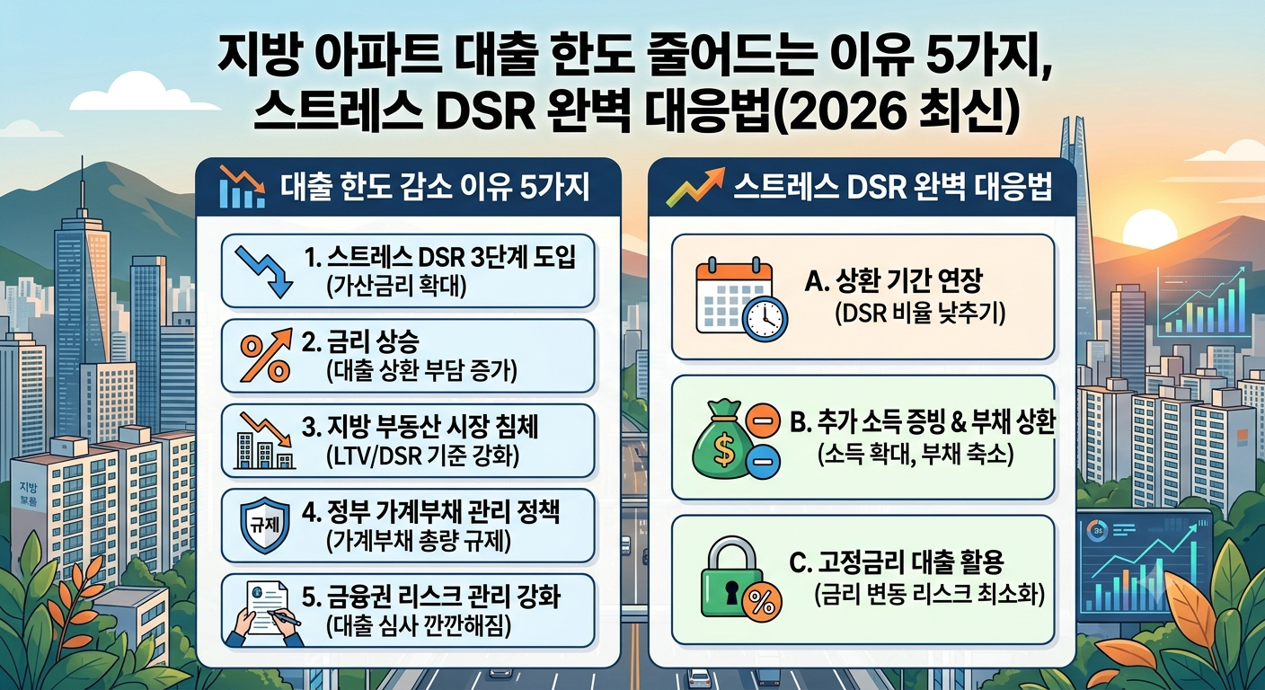 지방 아파트 대출 한도 줄어드는 이유 5가지, 스트레스 DSR 완벽 대응법(2026 최신)