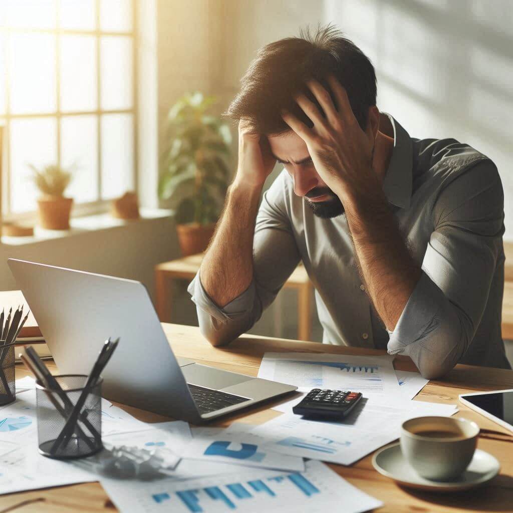 두통으로 힘들어하고 있는 남성