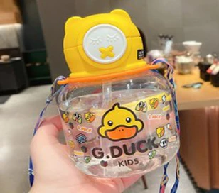 대용량 러버덕 캐릭터 플라스틱 컵 휴대용 멜빵 배빨대 컵 여름 물통&#44; 노란색&#44; 635 마라