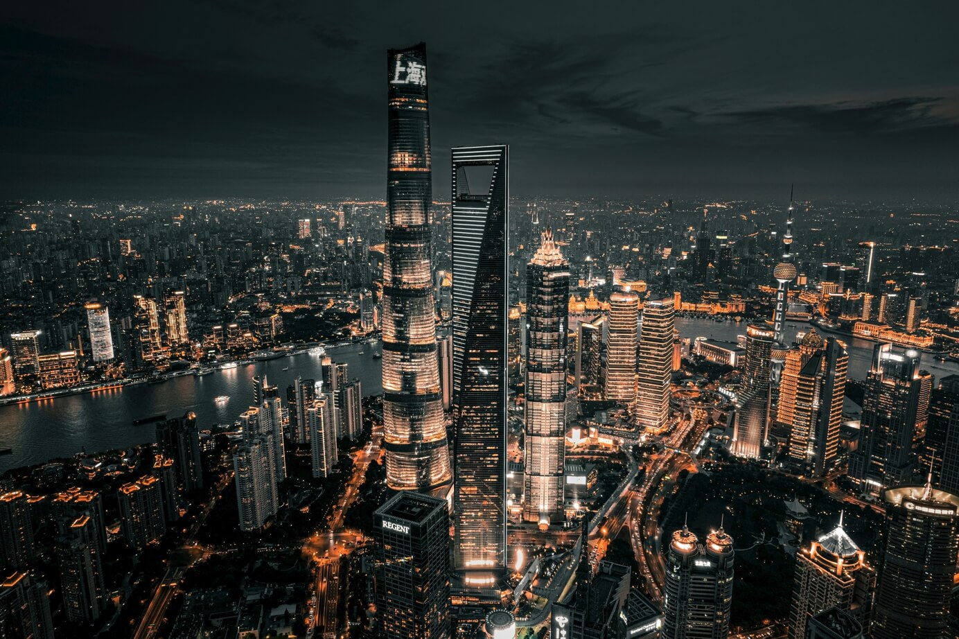 상하이 도시 야경 사진