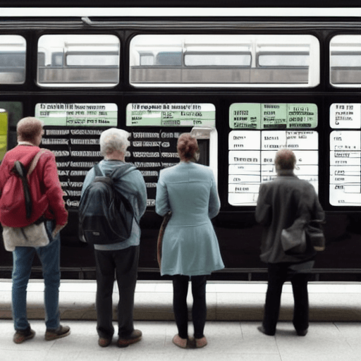 시외버스터미널의 시간표를 보고있는 사람들 뒷모습