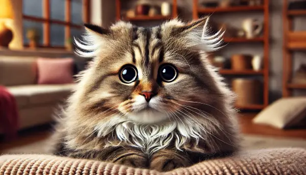 불안한 표정과 긴장된 자세로 스트레스 신호를 보이는 고양이