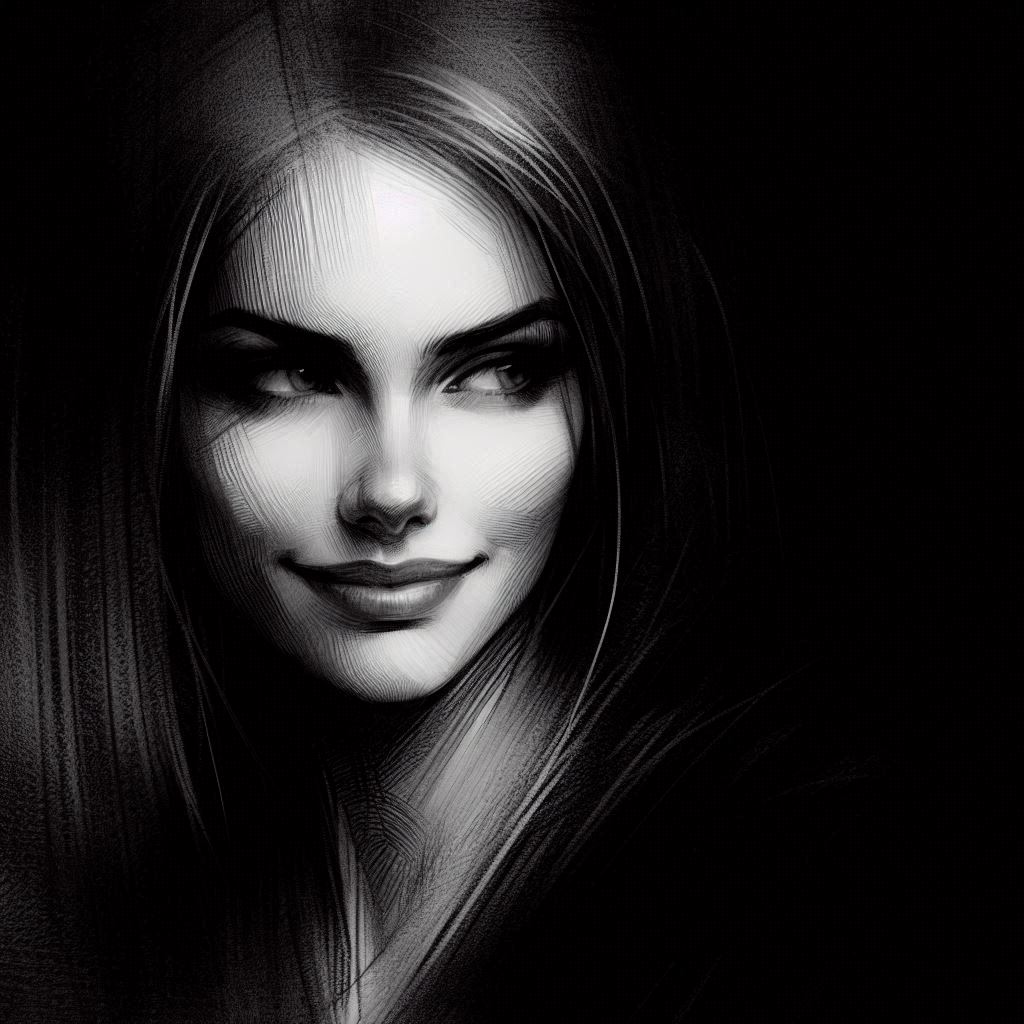 스푸마토 기법으로 그린 신비로운 미소의 여성&amp;#44; 키아로스쿠로 명암법&amp;#44; 완벽한 인체 비례5