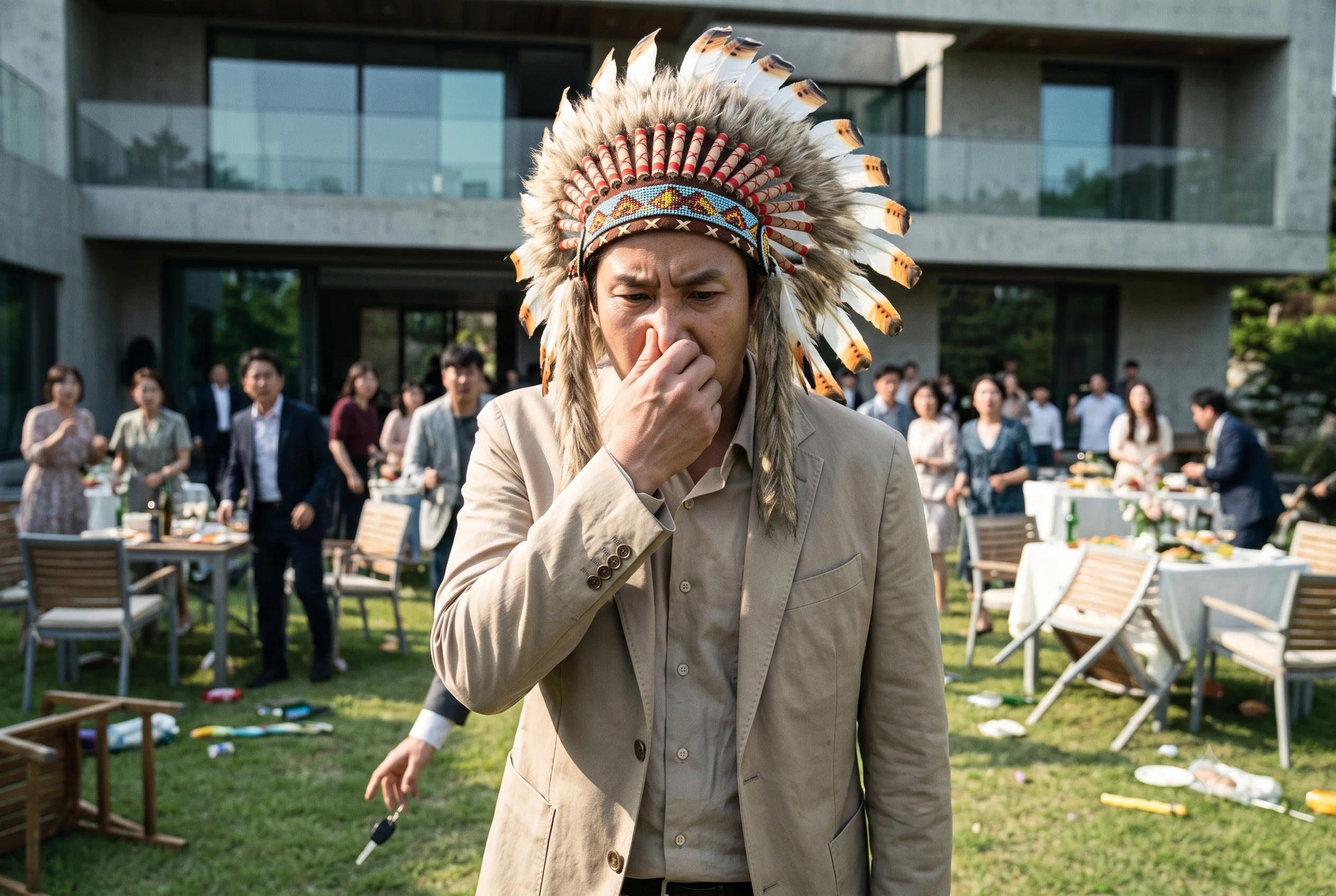 영화 기생충 결말 야외 생일 파티 비극과 박 사장의 코를 쥐는 행위 스틸컷