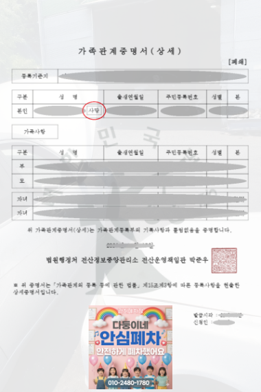 익산시 상속차폐차 가족관계증명서 상세 준비