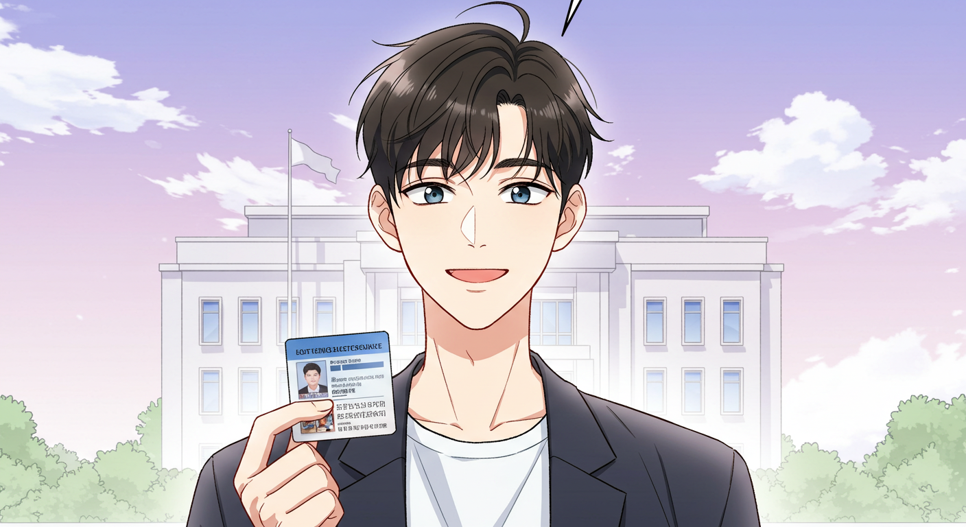 신청 자격을 갖춘 청년의 한국만화풍 표정