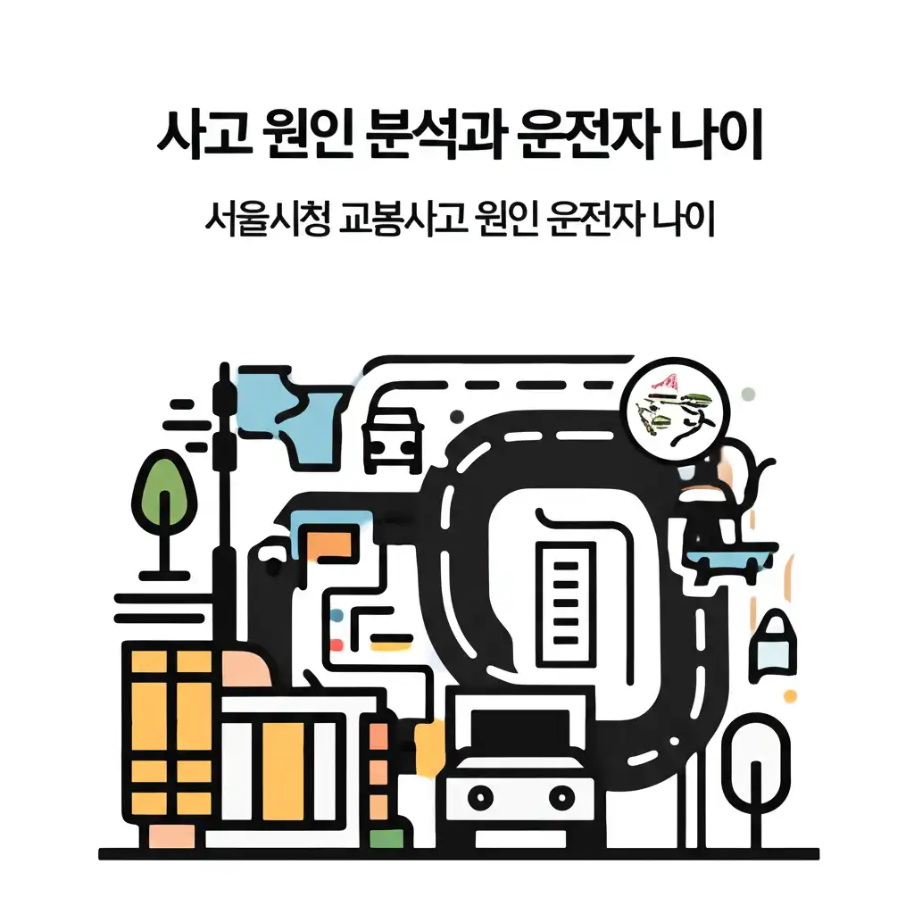 교통사고 현장과 운전석 시야를 보여주며 사고 원인을 분석하는 이미지