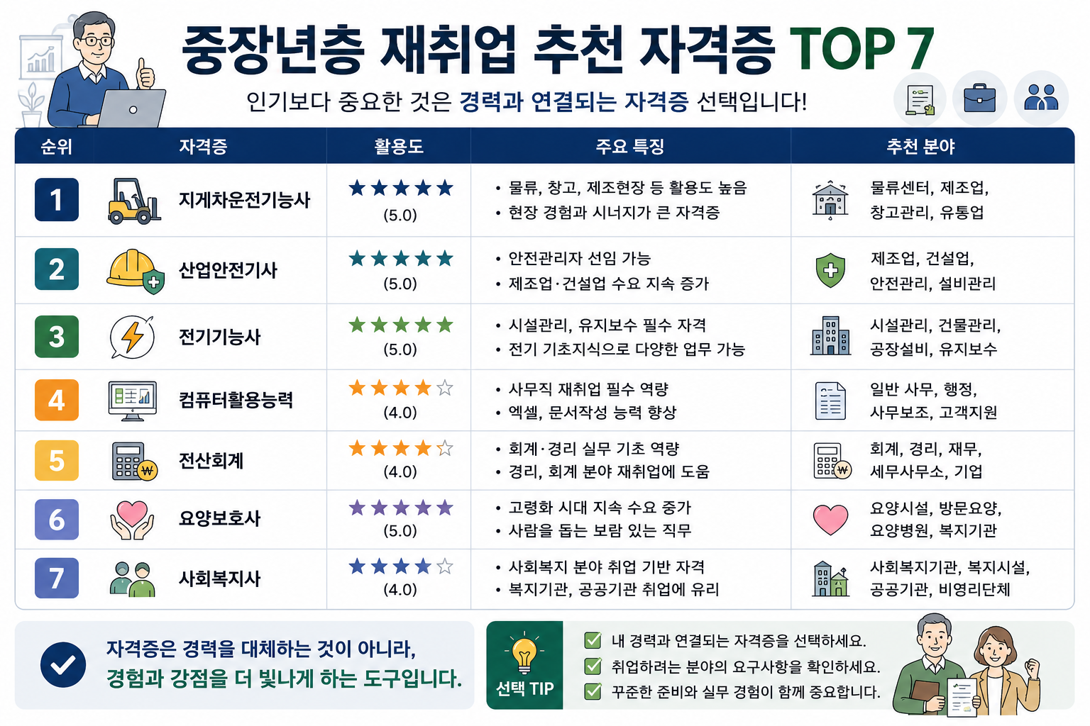 중장년층 재취업 추천 자격증 TOP 7