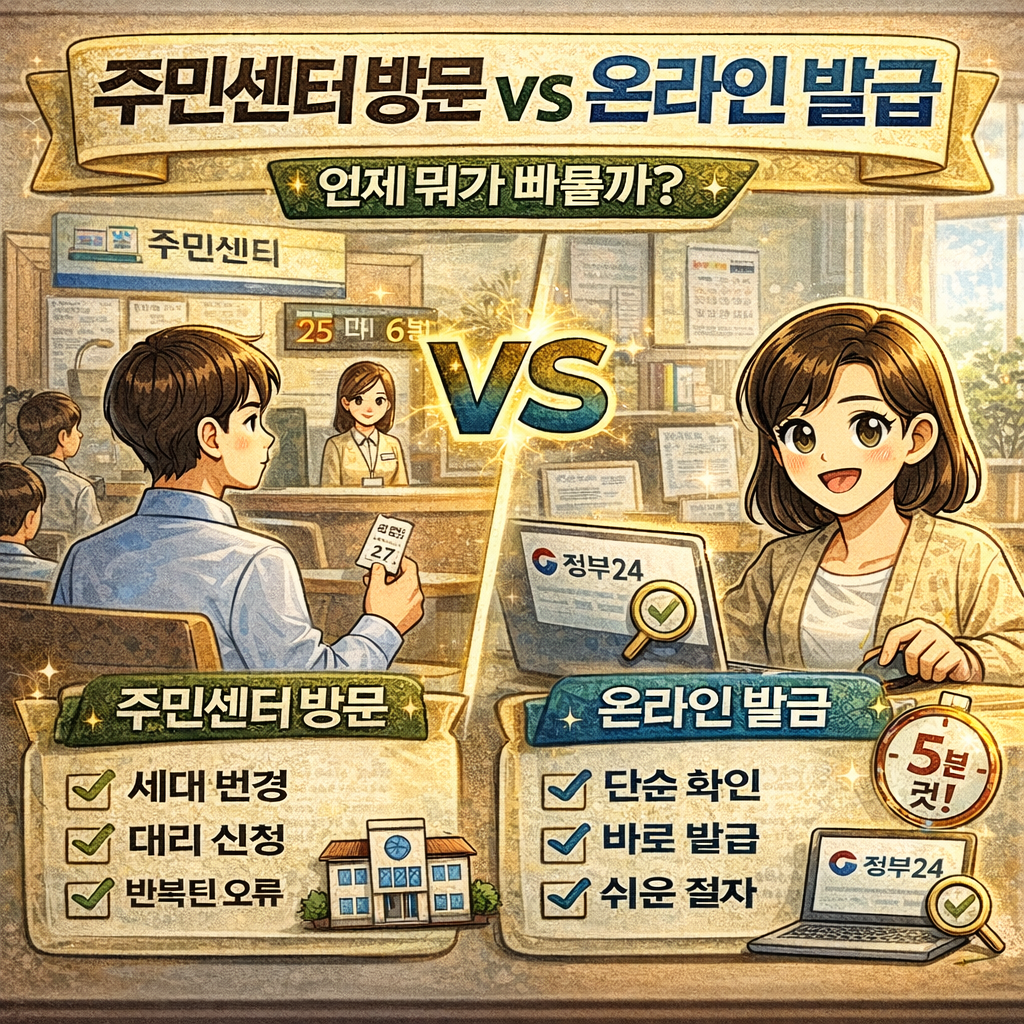 주민센터 방문 vs 온라인 발급, 언제 뭐가 빠를까?