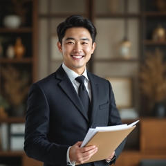 휴아휴직 지원금 서류를 받고 미소를 짓고 있는 사업주