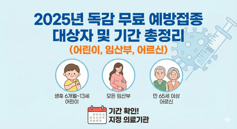 2025년 독감 무료 예방접종 대상자 및 기간 총정리 (어린이, 임산부, 어르신)