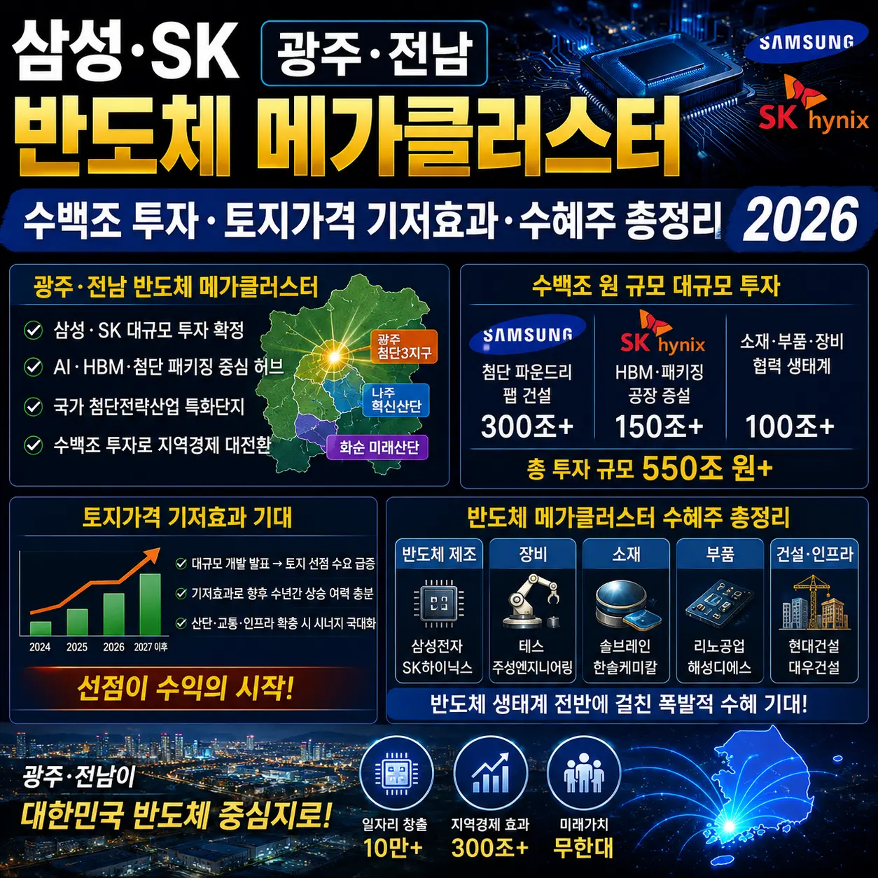 삼성 SK 광주전남 반도체 메가클러스터 수백조 투자 토지가격 수혜주 총정리 2026