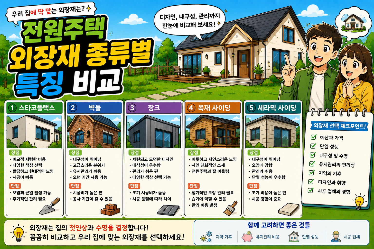 전원주택 외장재 종류별 특징 비교