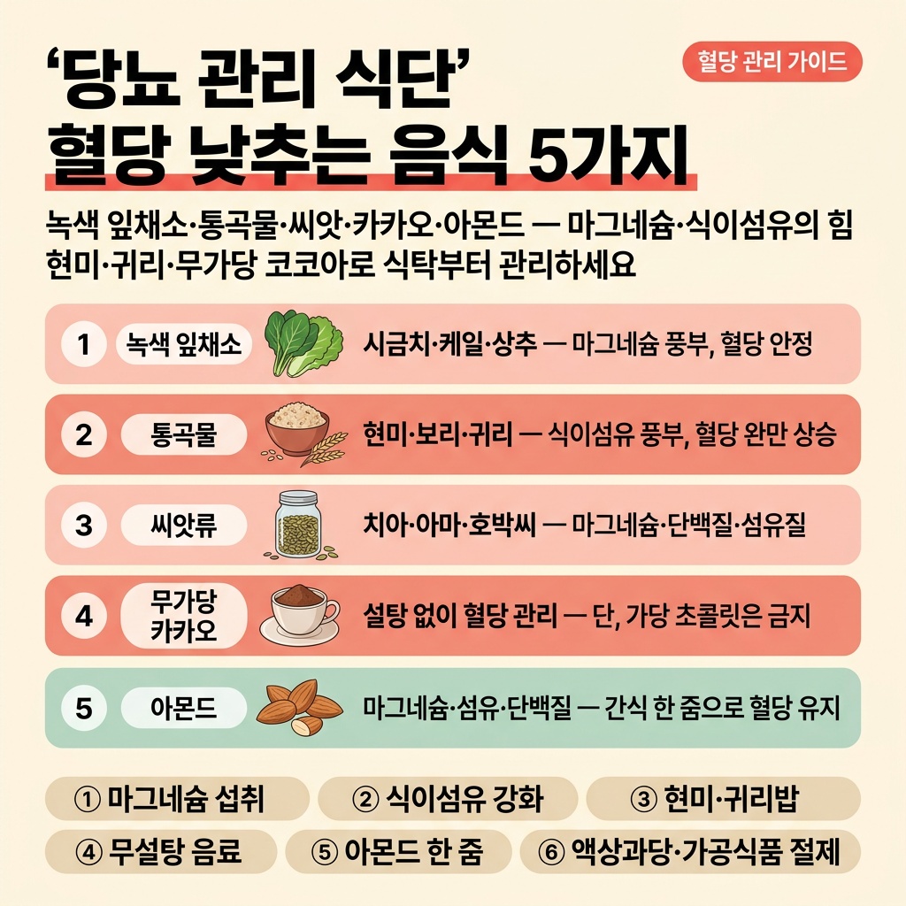 당뇨 관리 식단 혈당 낮추는 음식 5가지