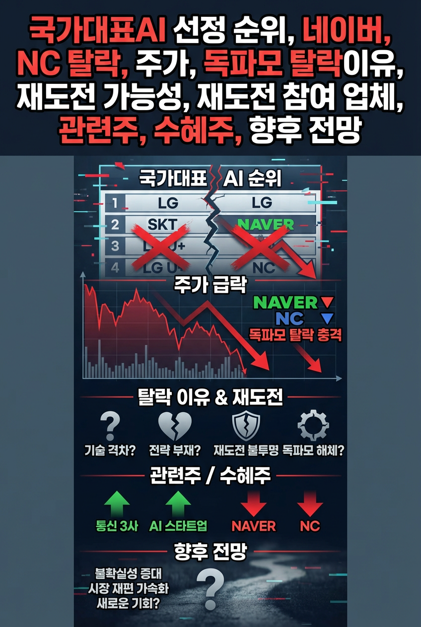 국가대표AI 선정 순위, 네이버, NC 탈락, 주가, 독파모 탈락이유, 재도전 가능성, 재도전 참여 업체, 관련주, 수혜주, 향후 전망