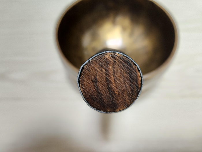 One end of a stick made of wood