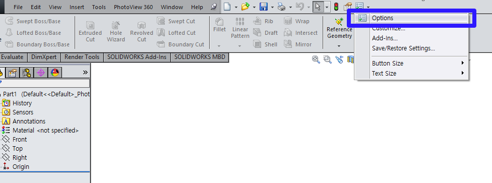 솔리드웍스 옵션