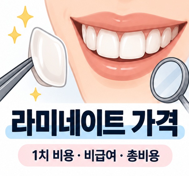 라미네이트 가격을 상징하는 앞니와 세라믹 보철 인포그래픽
