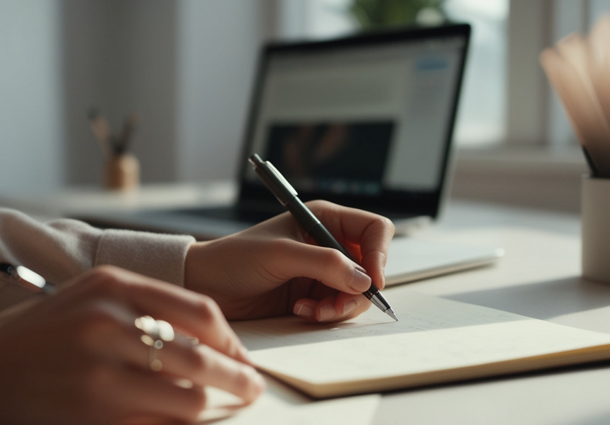 장기 투자 계획을 노트에 정리하며 분할매수 일정을 관리하는 사람의 손