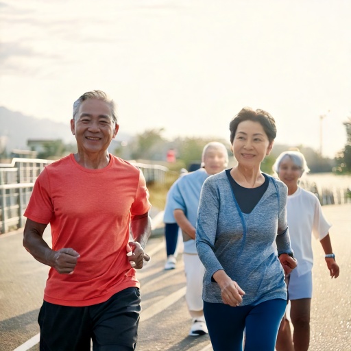 야외에서 운동하는 50대