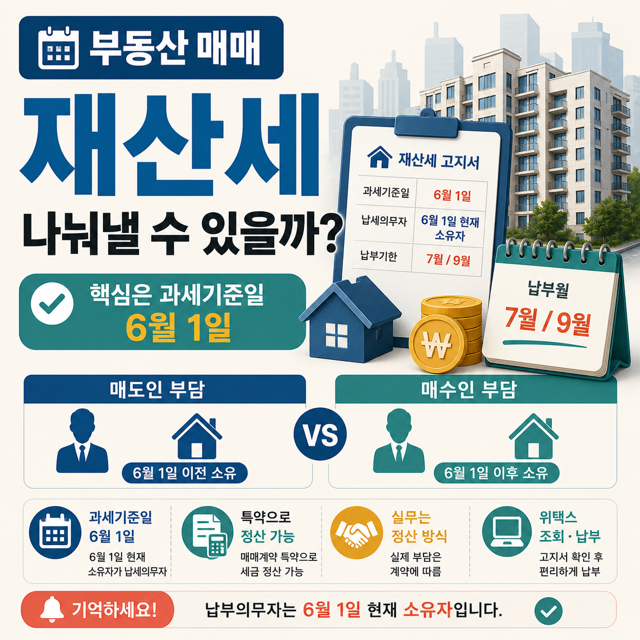 부동산 매매 시 재산세 매수인 매도인 부담 안내 이미지