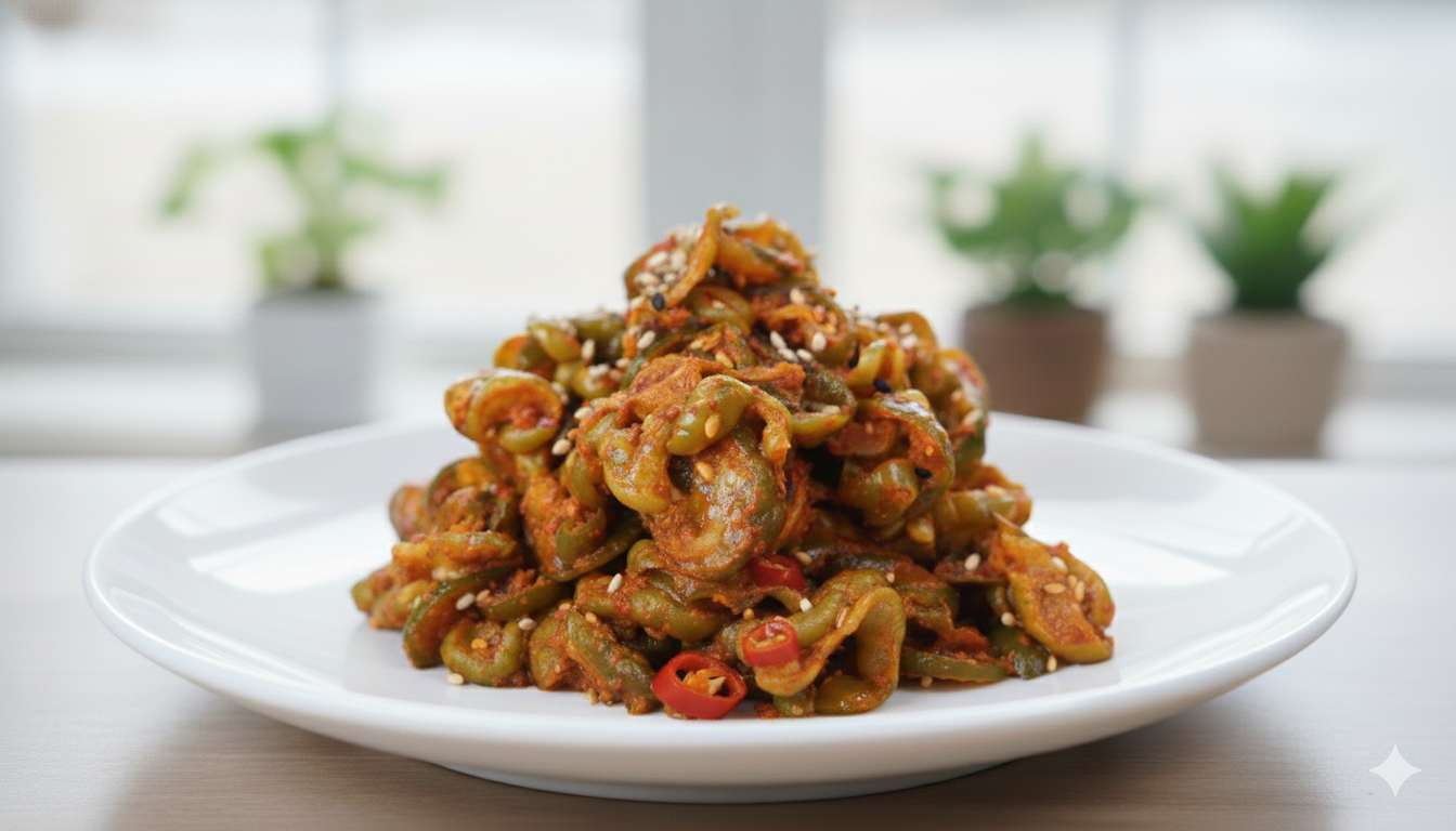 참기름과 깨를 넣어 조물조물 무쳐낸 오독오독한 식감의 오이장아찌 무침