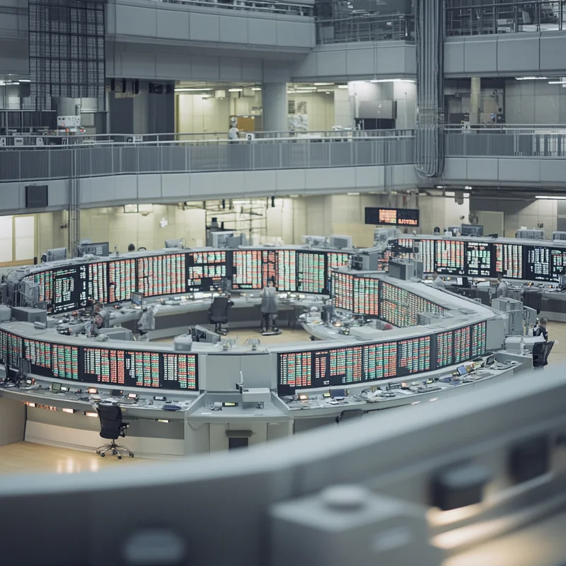 활발한 증권 시장에서 트레이더와 중개인이 밝은 화면을 통해 높은 배당률의 ETF를 분석하며 금융 거래의 역동적이고 빠른 환경을 조명.