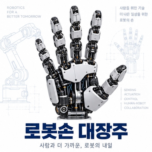 로봇손 대장주 키워드와 사람 손 형태의 로봇핸드를 함께 표현한 대표 이미지
