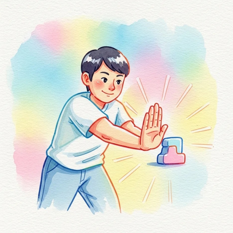 작은 어려움을 극복하는 밝은 표정의 사람