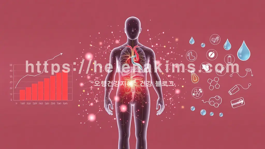 인체 간의 투명하고 빛나는 실루엣이 중앙에 있고, 그 주위를 혈액 속 알부민 분자 구조를 상징하는 섬세한 빛의 입자들이 감싸며 흐르는 듯한 모습.