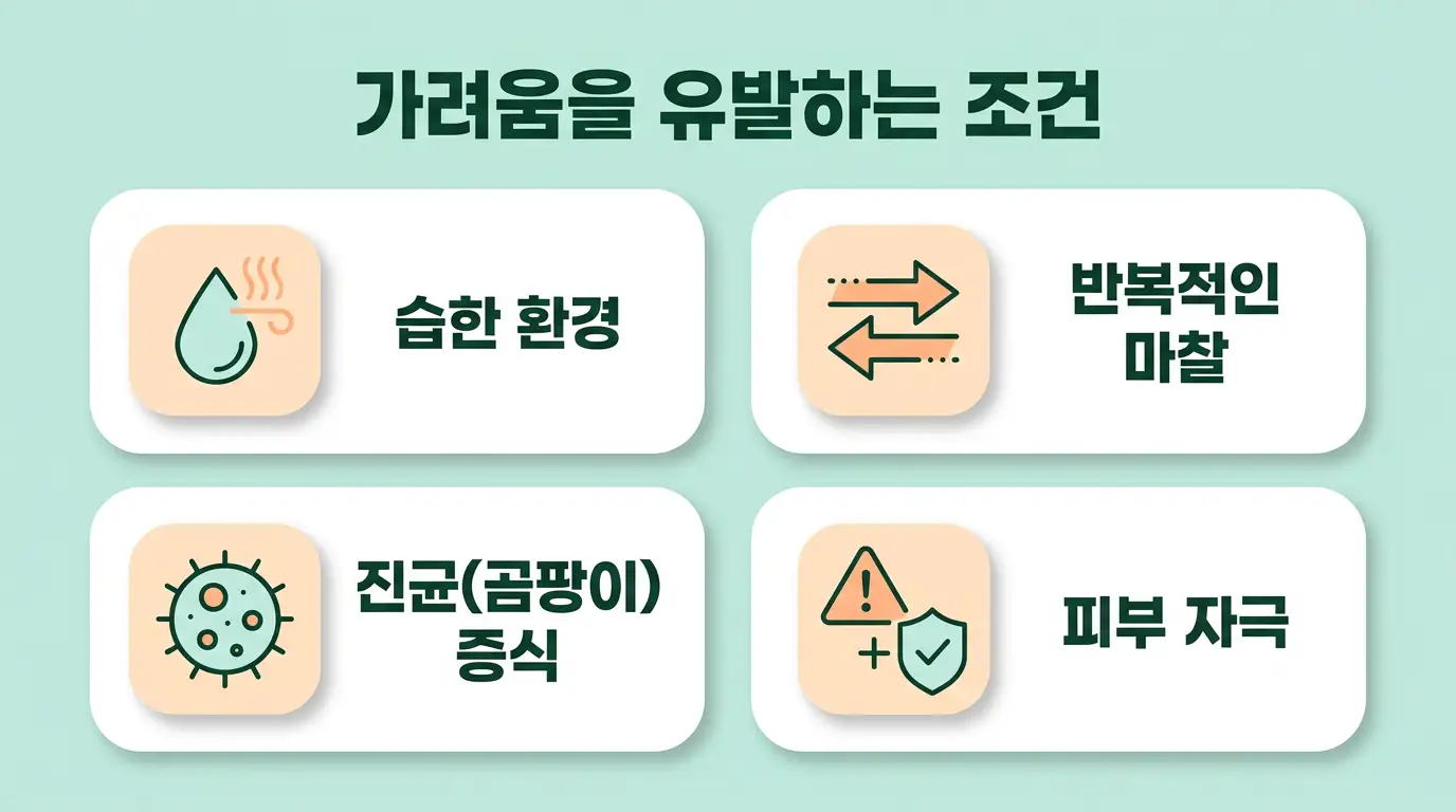 사타구니 가려움증 습기 마찰 진균 피부 자극 원리