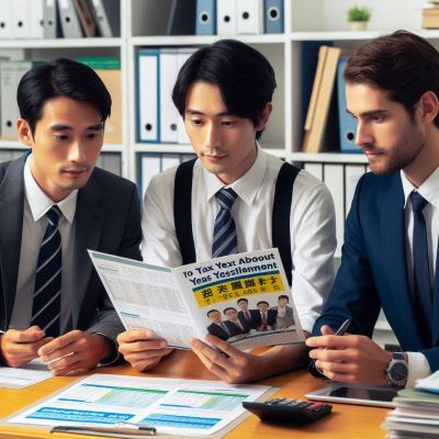 세무서에서 직원들이 연말정산 관련 안내 책자를 보고 있다