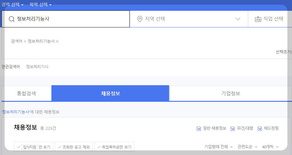 정보처리기능사 사람인 채용정보 설명하는 사진