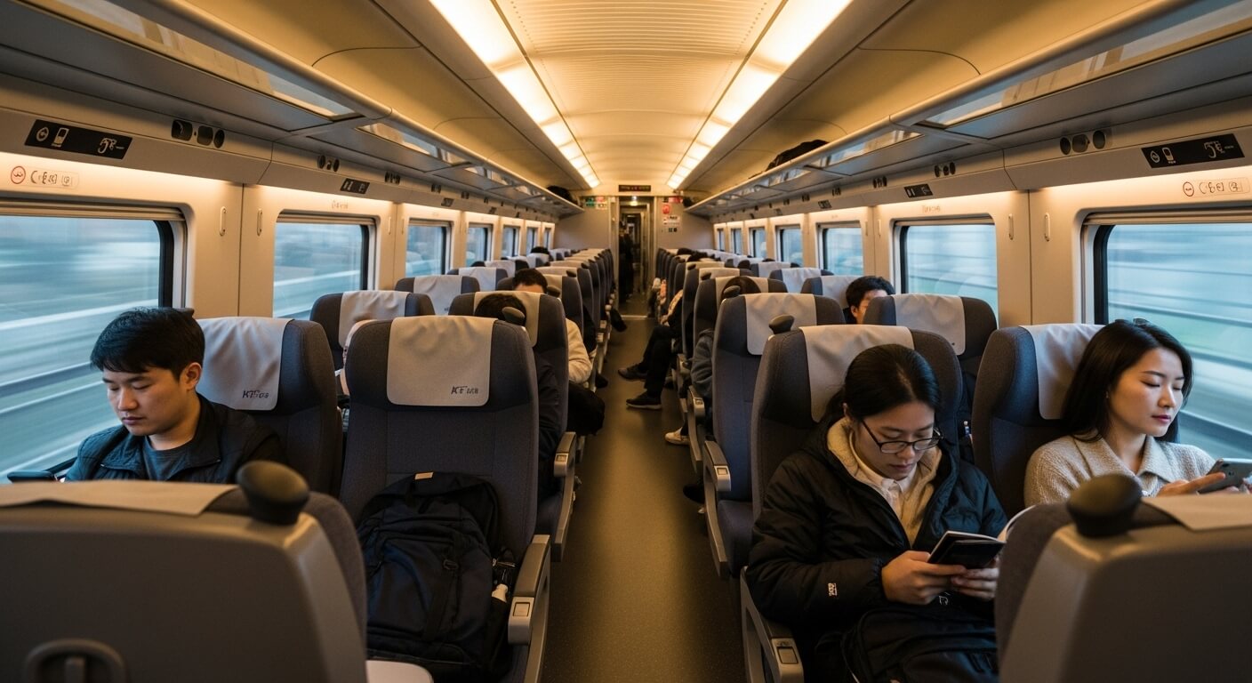 KTX 열차 내부에서 좌석에 앉아 있는 승객들의 모습